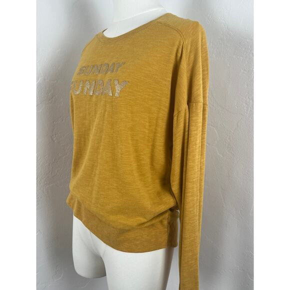 SUNDAY FUNDAY Long-Sleeve Mustard Yellow T-Shirt (Womens: Medium) - Picture 4 of 11